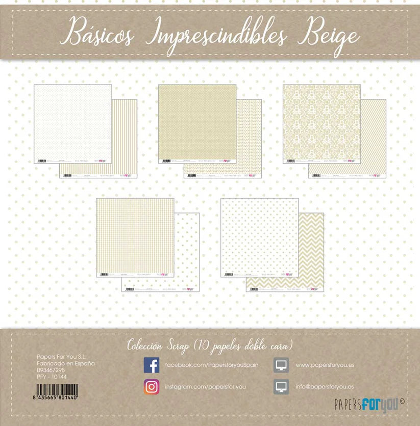 Colección 10 papeles doble cara 12"x12" PFY Básicos imprescindibles Beige