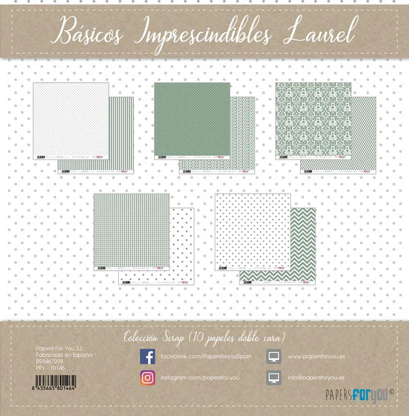 Colección 10 papeles doble cara 12"x12" PFY Básicos imprescindibles Laurel