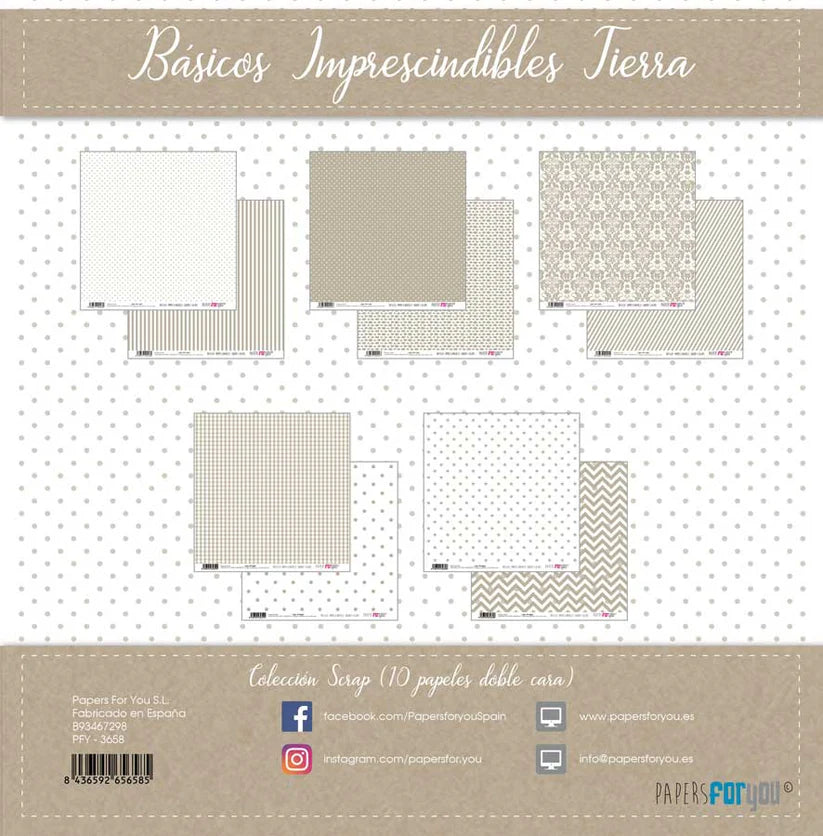 Colección 10 papeles doble cara 12"x12" PFY Básicos imprescindibles Tierra