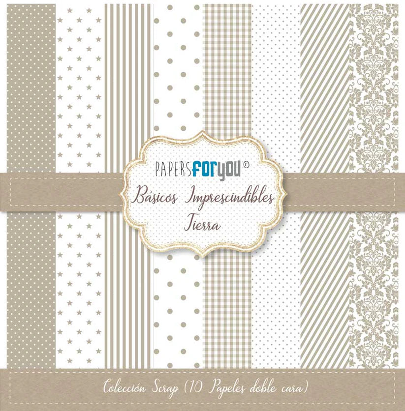 Colección 10 papeles doble cara 12"x12" PFY Básicos imprescindibles Tierra
