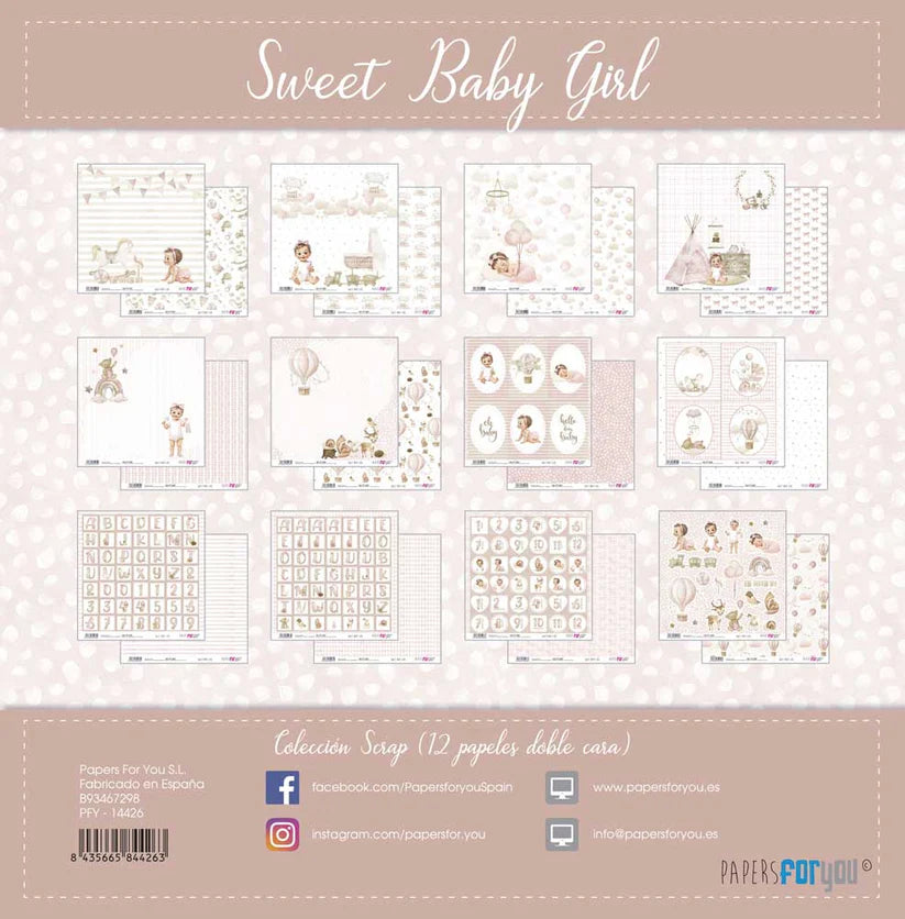 Colección 12 papeles doble cara 12"x12" PFY Sweet Baby Girl