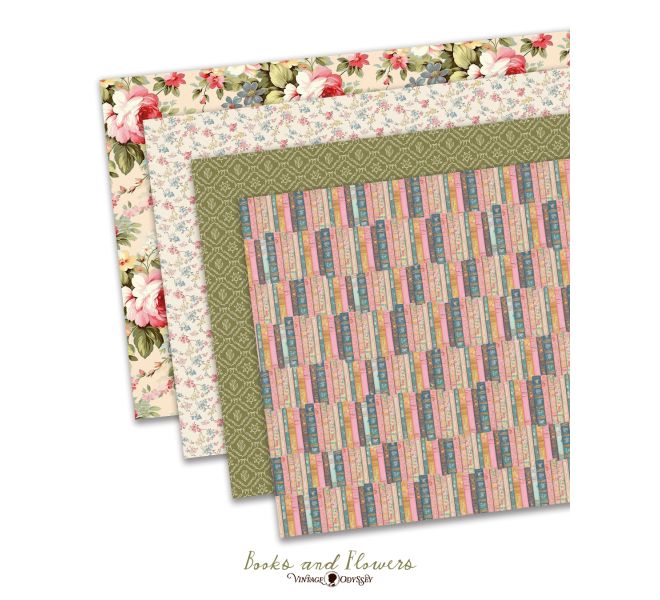 Books & Flowers Decorative Paper model 1