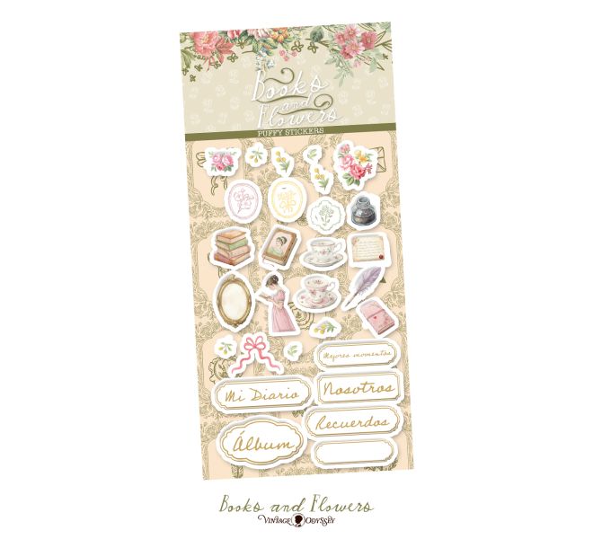 Books & Flowers Puffy Stickers