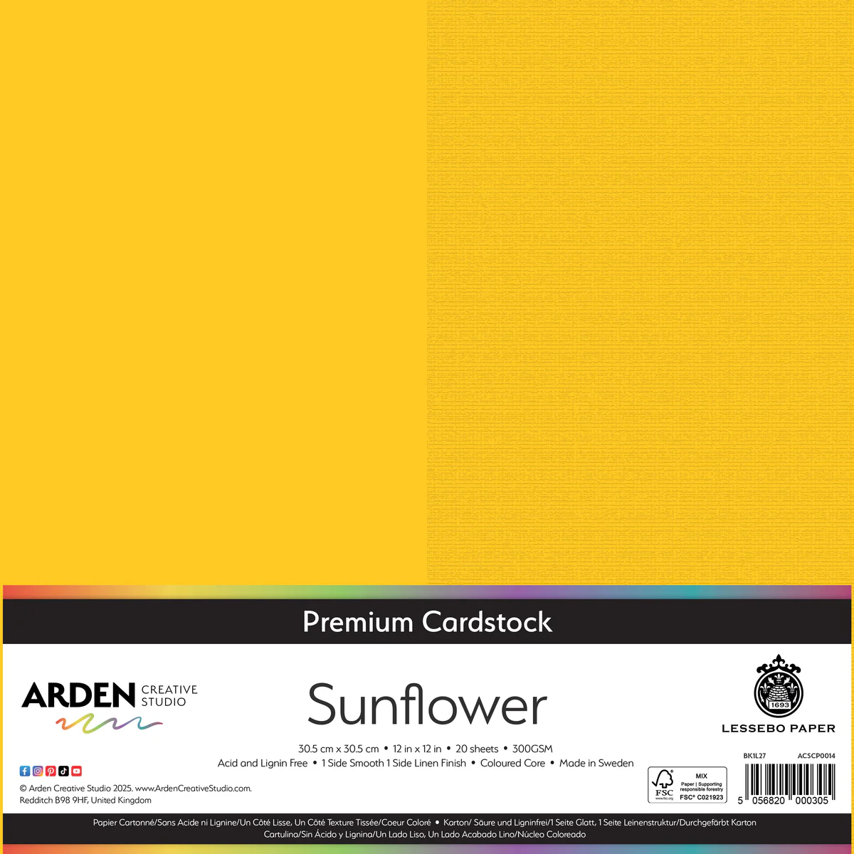 Arden Creative Studio Premium Cardstock Sunflower 12in x 12in 300gsm 20 Pack