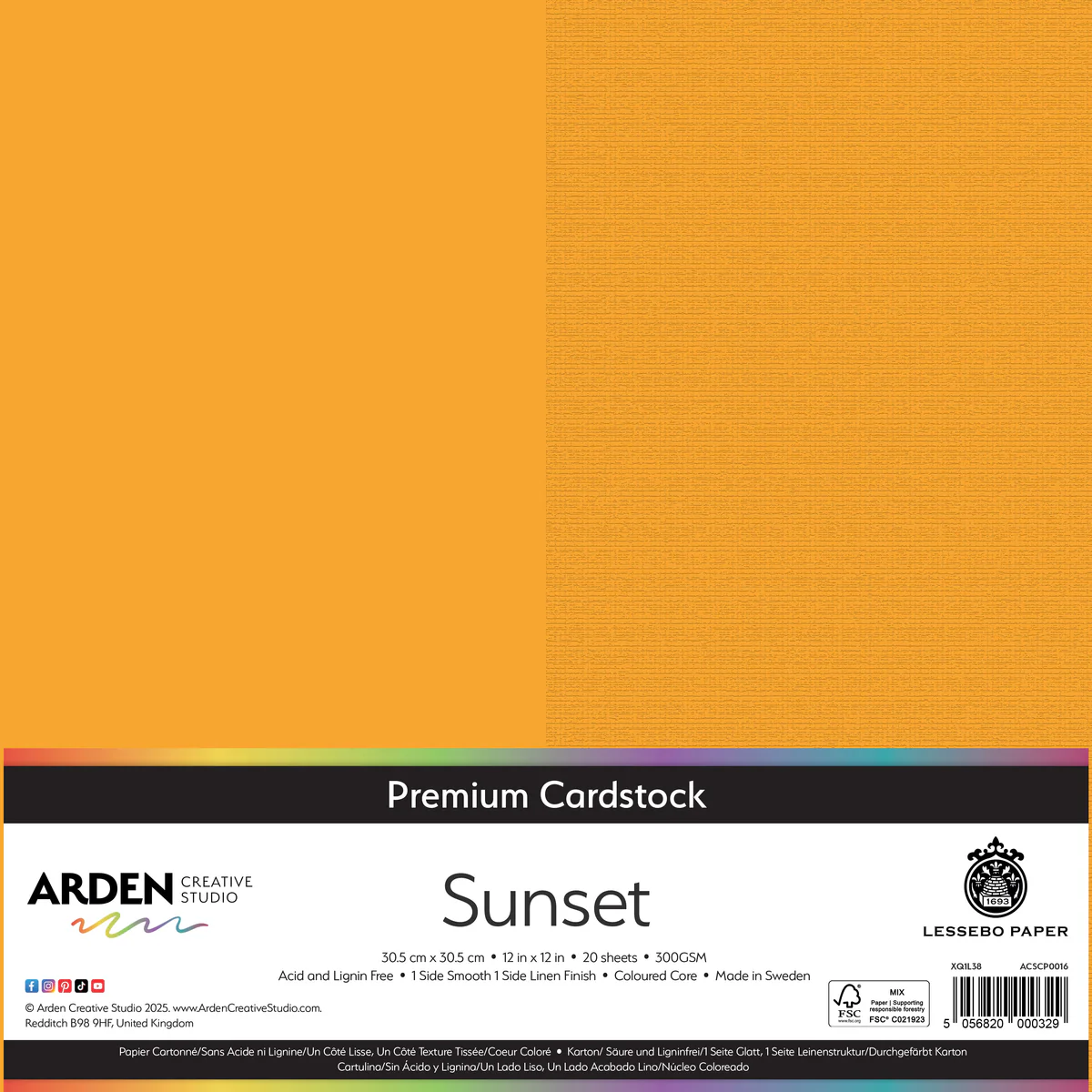 Arden Creative Studio Premium Cardstock Sunset 12in x 12in 300gsm 20 Pack