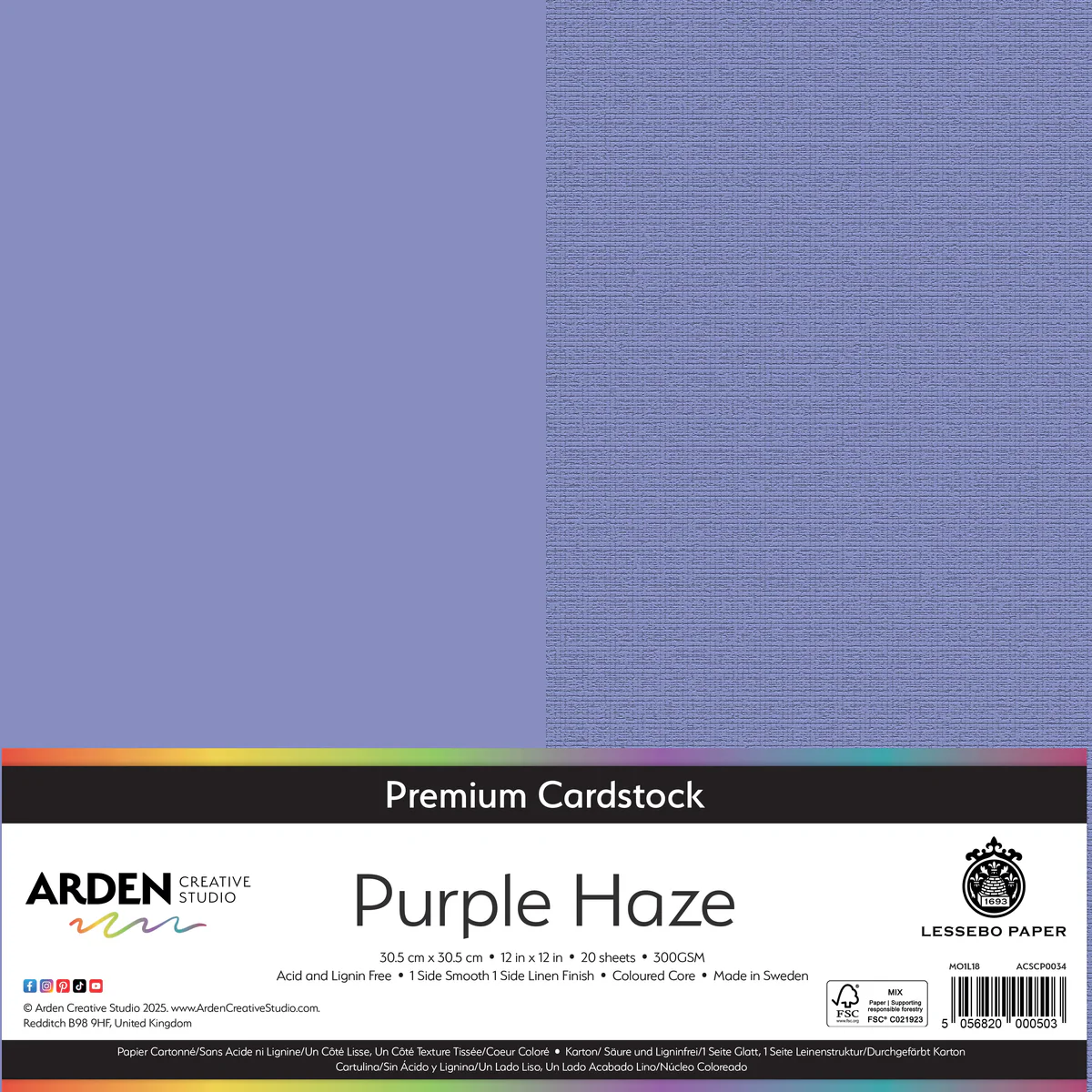 Arden Creative Studio Premium Cardstock Purple Haze 12in x 12in 300gsm 20 Pack