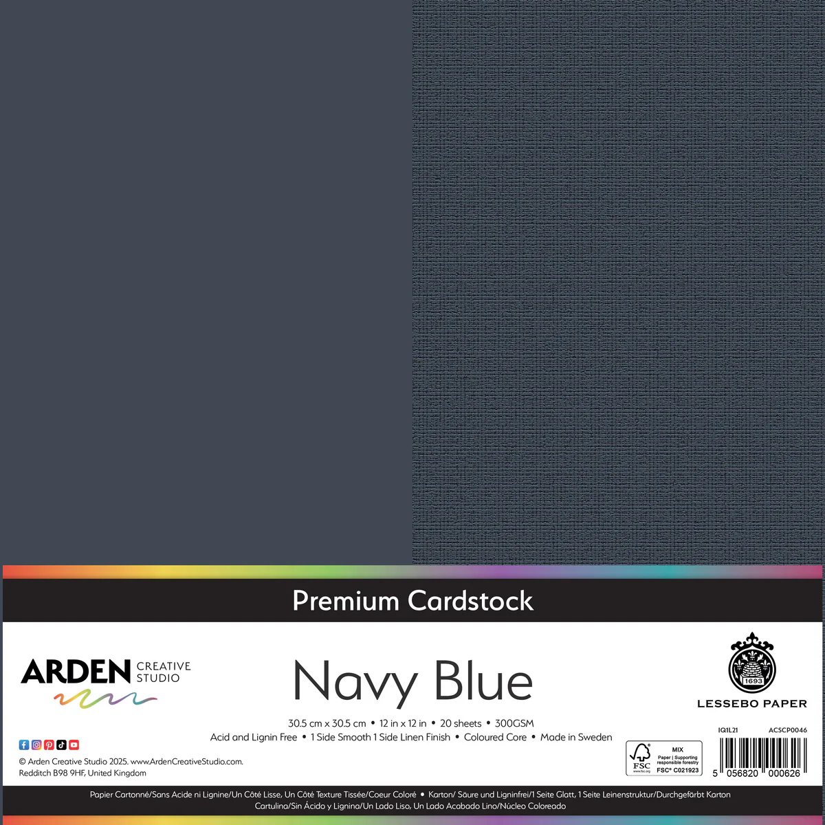 Arden Creative Studio Premium Cardstock Navy Blue 12in x 12in 300gsm 20 Pack