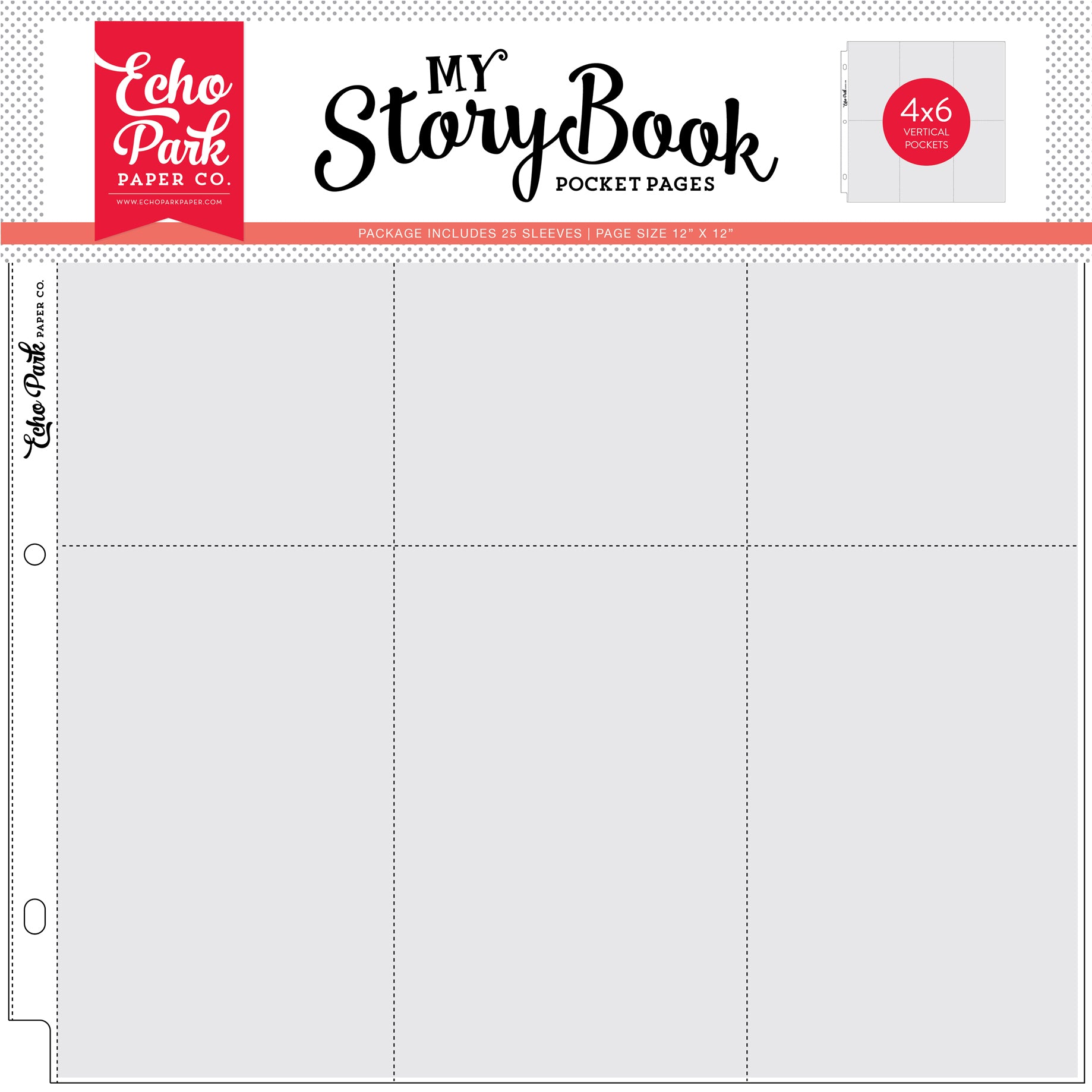 My Storybook 12X12 Pocket Page -4X6 Vertical Pockets 25 Sheet Pack