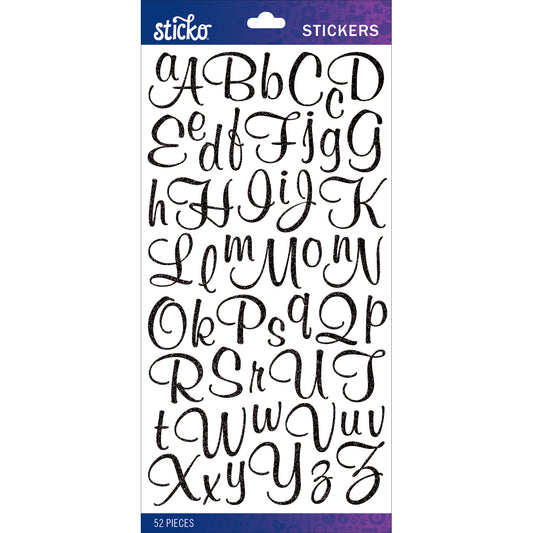 Black Glitter Script Small-STICKO ALPHABET