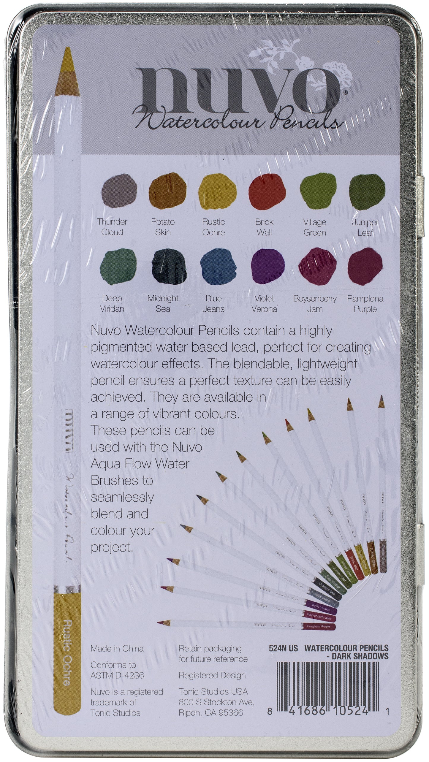 Nuvo Watercolor Pencils 12/Pkg- Dark Shadows