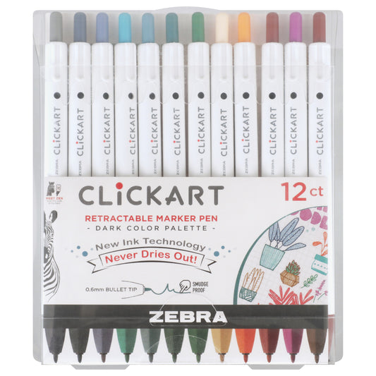 Zebra ClickArt Retractable Bullet Point Marker Pens 12/Pkg - Dark