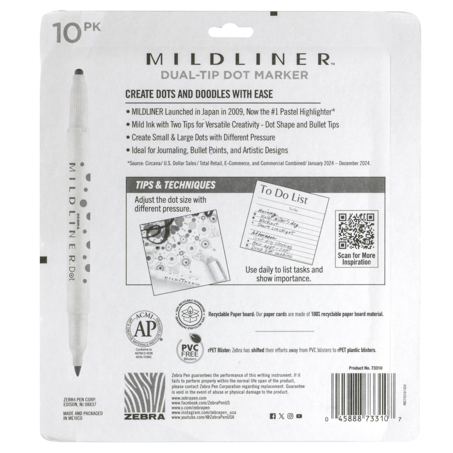 Zebra Midliner Dual Tip Marker Assortment 10/Pkg - Dot