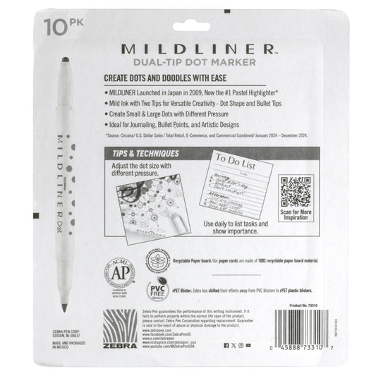 Zebra Midliner Dual Tip Marker Assortment 10/Pkg - Dot