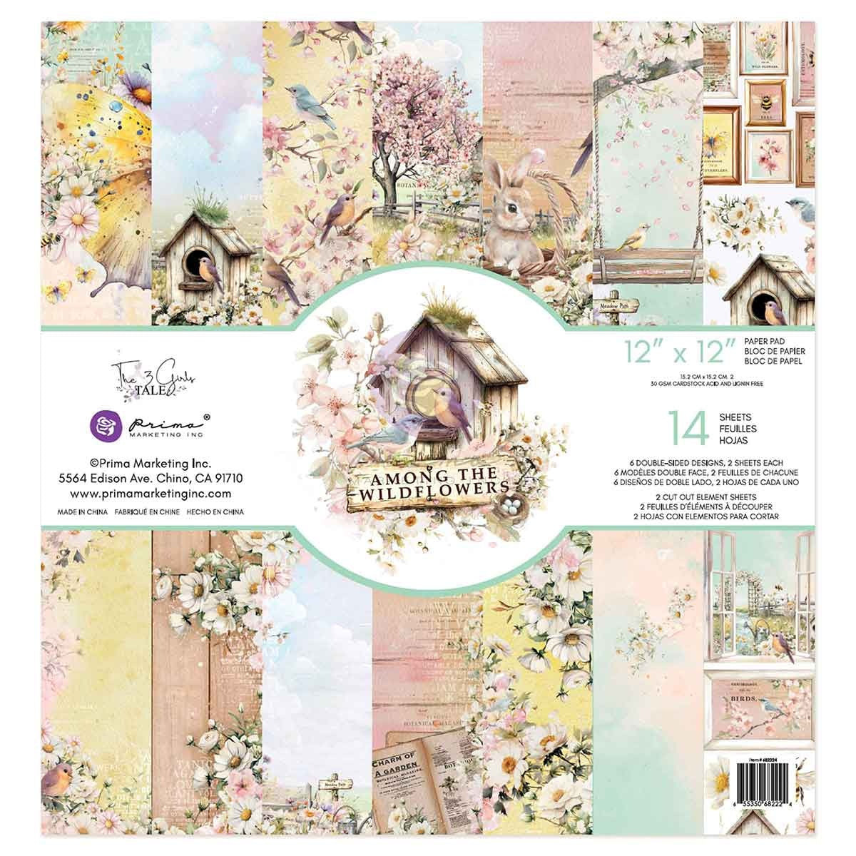 Prima Double-Sided Paper Pad 12"X12" 14/Pkg - Among the Wildflowers