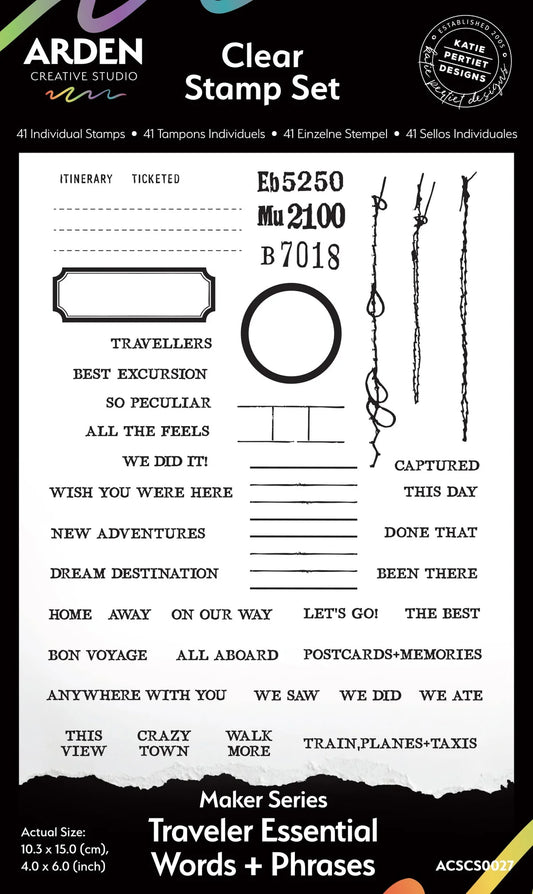 Arden Creative Studio Maker Series Traveler Essential Words+Phrases 4in x 6in Clear Stamp Set