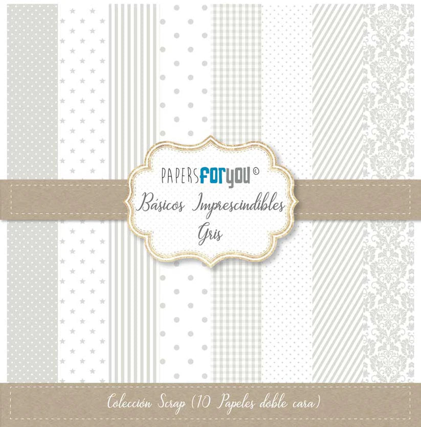 Colección 10 papeles doble cara 12"x12" PFY Básicos imprescindibles Gris