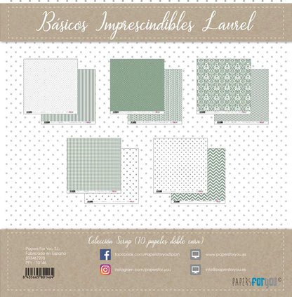 Colección 10 papeles doble cara 12"x12" PFY Básicos imprescindibles Laurel
