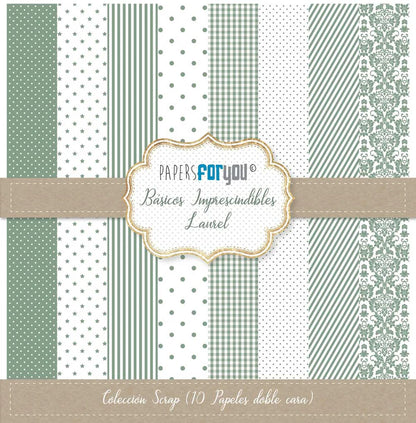 Colección 10 papeles doble cara 12"x12" PFY Básicos imprescindibles Laurel