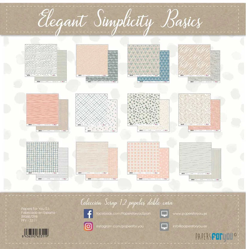 Colección 12 papeles doble cara 12"x12" PFY Elegant Simplicity