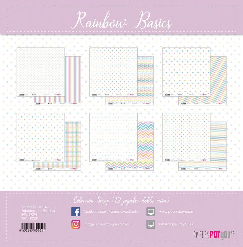 Colección 12 papeles doble cara 12''x12'' Rainbow Basics
