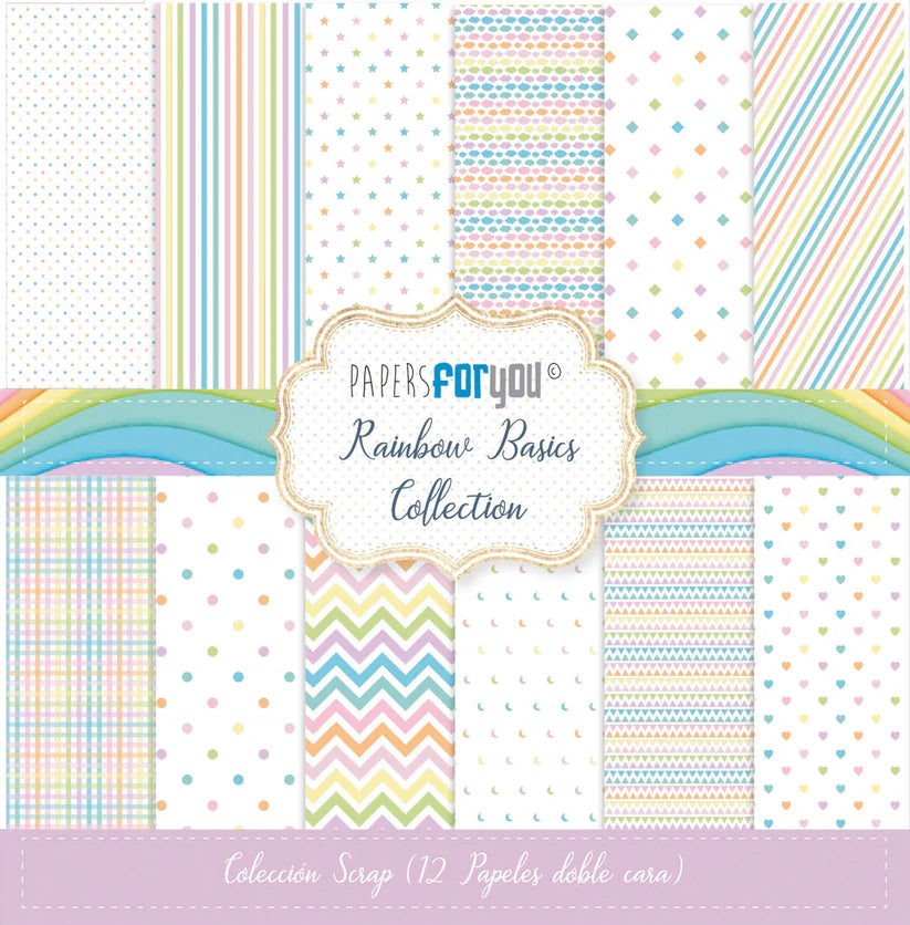 Colección 12 papeles doble cara 12''x12'' Rainbow Basics