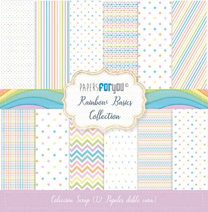 Colección 12 papeles doble cara 12''x12'' Rainbow Basics