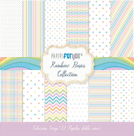 Colección 12 papeles doble cara 12''x12'' Rainbow Basics