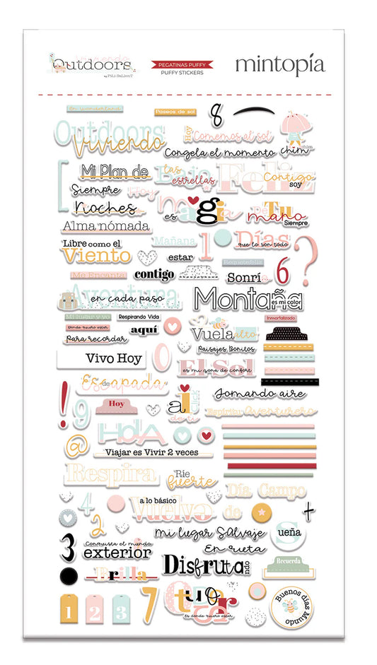 Pegatinas palabras puffy Outdoors Castellano