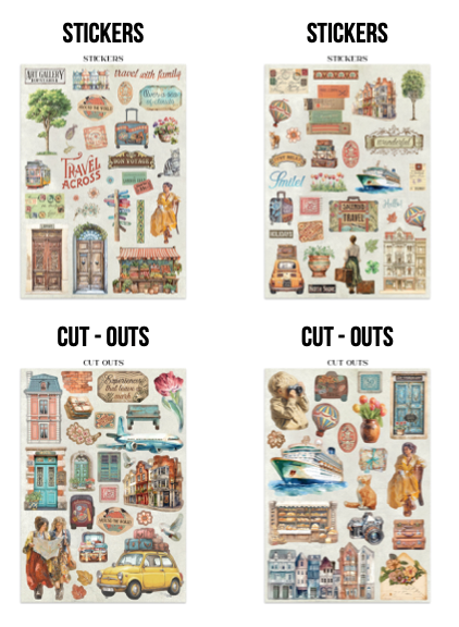 Junk journal stickers, cut-outs, backgrounds - Art of Travelling
