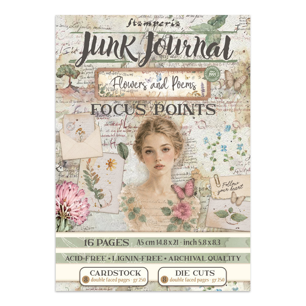 Stamperia Flowers and Poems Junk Journal Focus Points A5 botánico