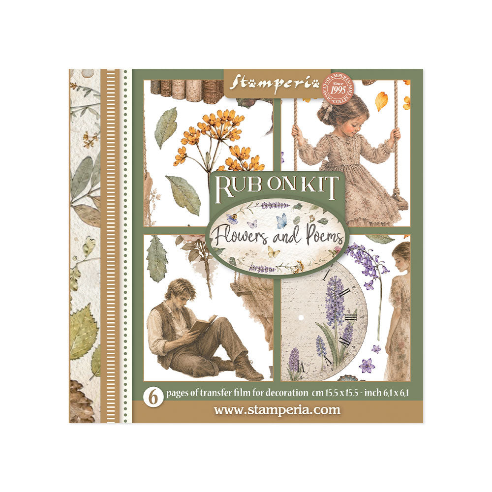Stamperia Flowers and Poems kit de rub-on transfers 15.5 por 15.5 cm