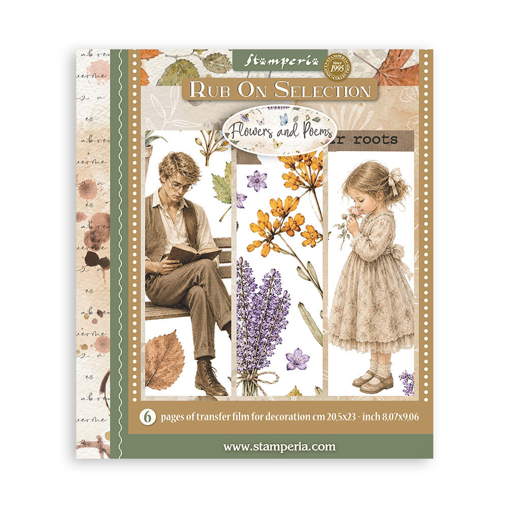 Stamperia Flowers and Poems rub-on transfers botánicos 20.5 por 23 cm