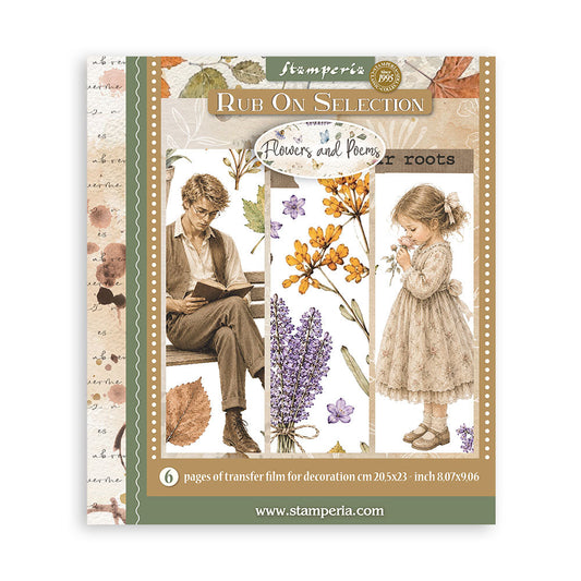 Stamperia Flowers and Poems rub-on transfers botánicos 20.5 por 23 cm