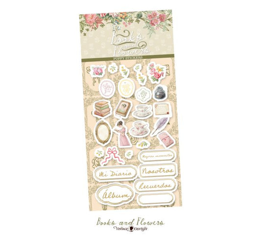 Books & Flowers Puffy Stickers