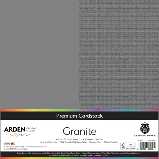 Arden Creative Studio Premium Cardstock Granite 12in x 12in 300gsm 20 Pack
