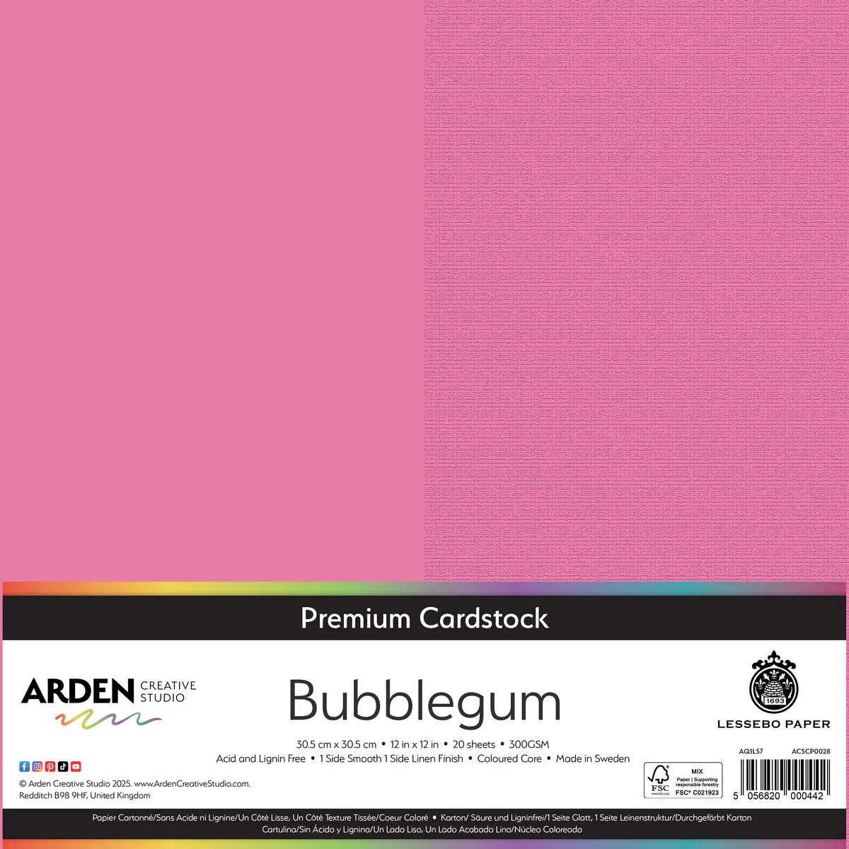 Arden Creative Studio Premium Cardstock Bubblegum 12in x 12in 300gsm 20 Pack