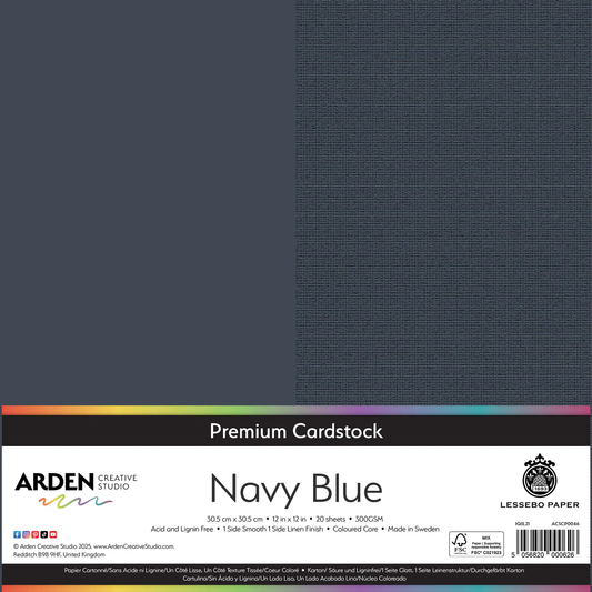 Arden Creative Studio Premium Cardstock Navy Blue 12in x 12in 300gsm 20 Pack