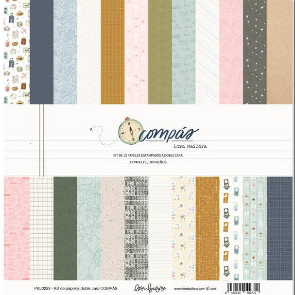 Kit de 12 papeles estampados a doble cara 30,5x30,5 cm COMPÁS