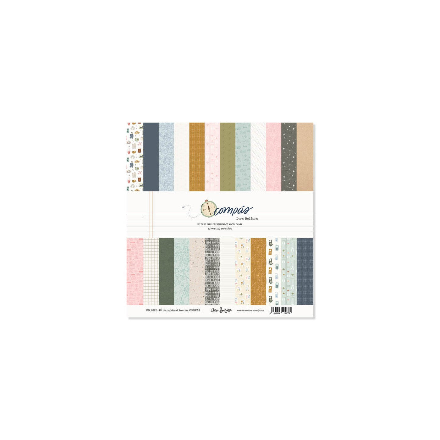 Kit de 12 papeles estampados a doble cara 30,5x30,5 cm COMPÁS