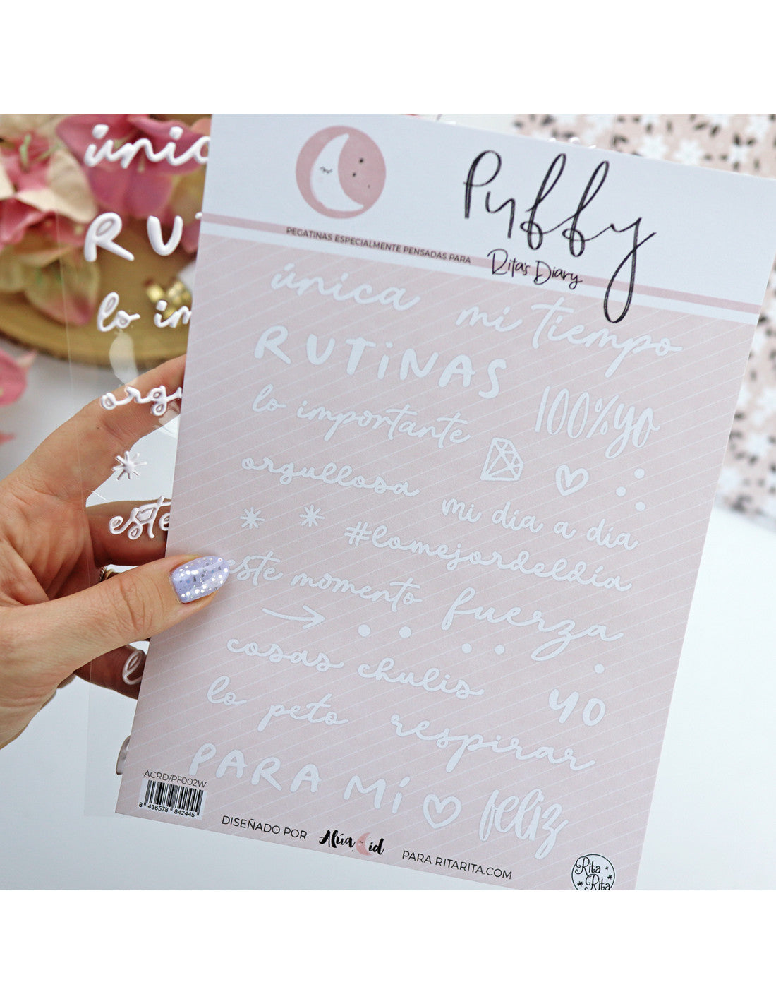 Para Mí. White puffy stickers