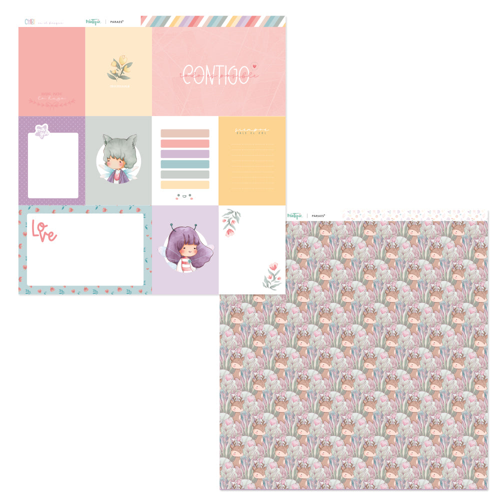 PREVENTA Stack 12"x12" Chibi en el bosque + recortables