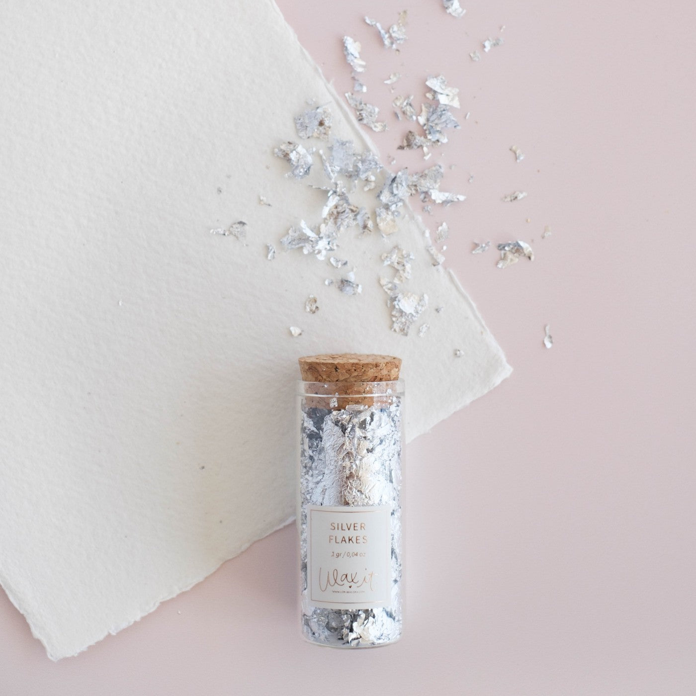 Botellas de cristal con copos (flakes silver)